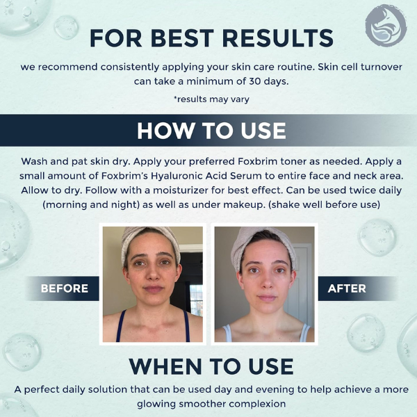 Use instructions: Foxbrim Naturals Hyaluronic Acid