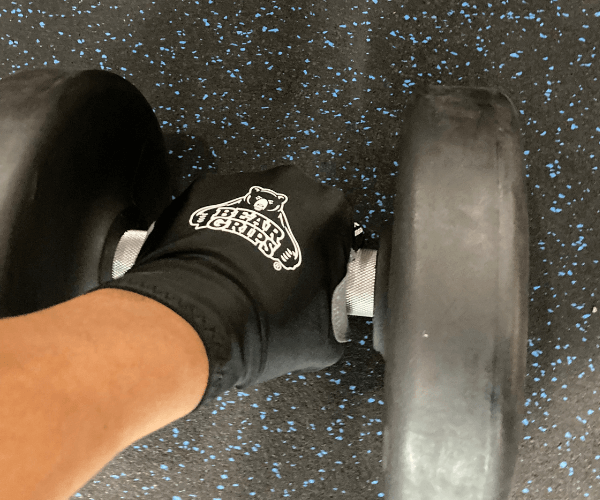 Bear Grips Gloves gripping dumbbell