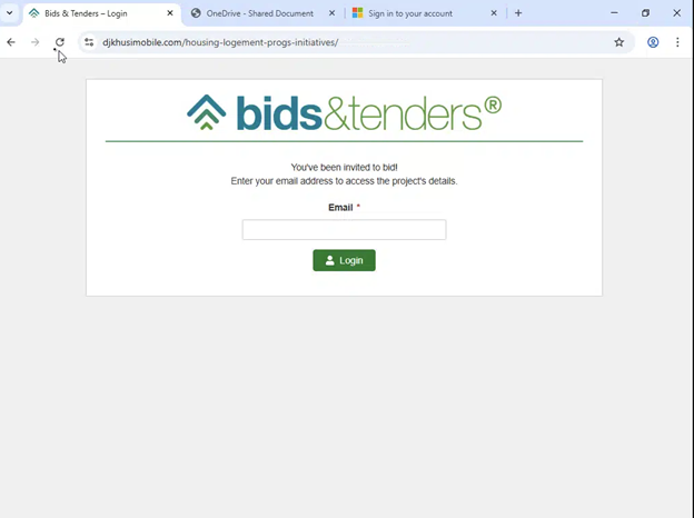 Step 1: Fake bid portal asks for the email address