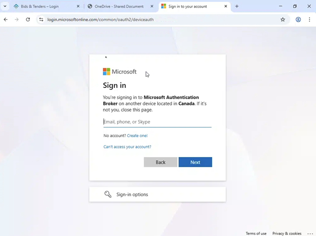 Step 4: Sign-in to Microsoft Authentication Broker on another device located in Canada