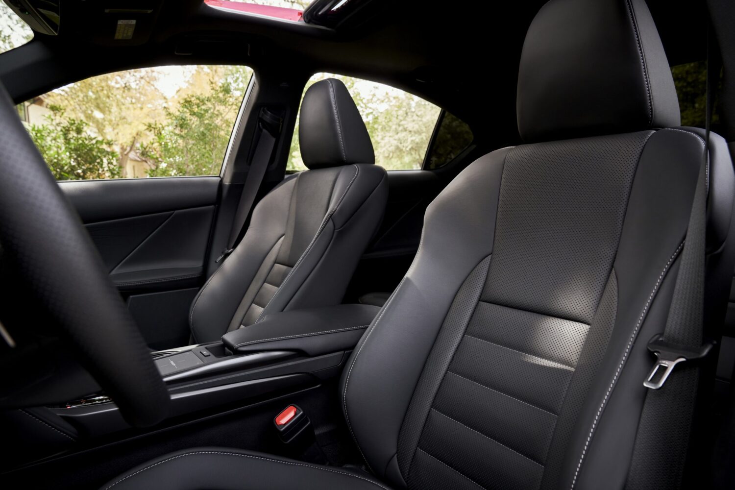 Black leather sport seats in the 2025 Lexus IS 500 F SPORT Performance sedan