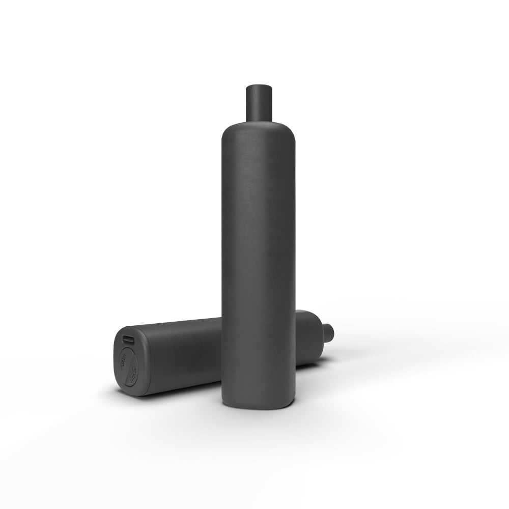 Black rechargeable disposable e-cigarettes scene isolated on a white background.
