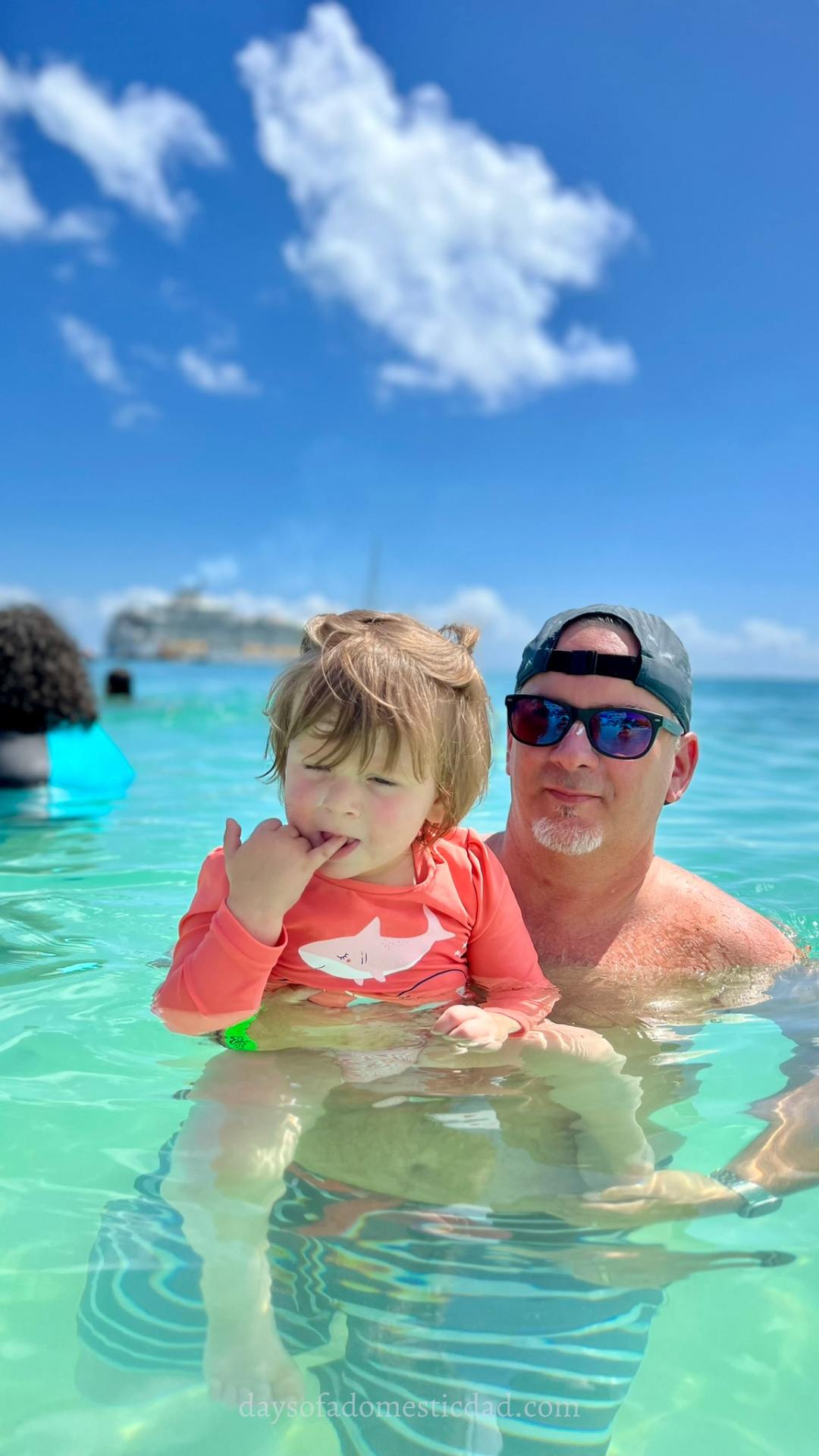 Spending time in crystal clear water with granddaughter.