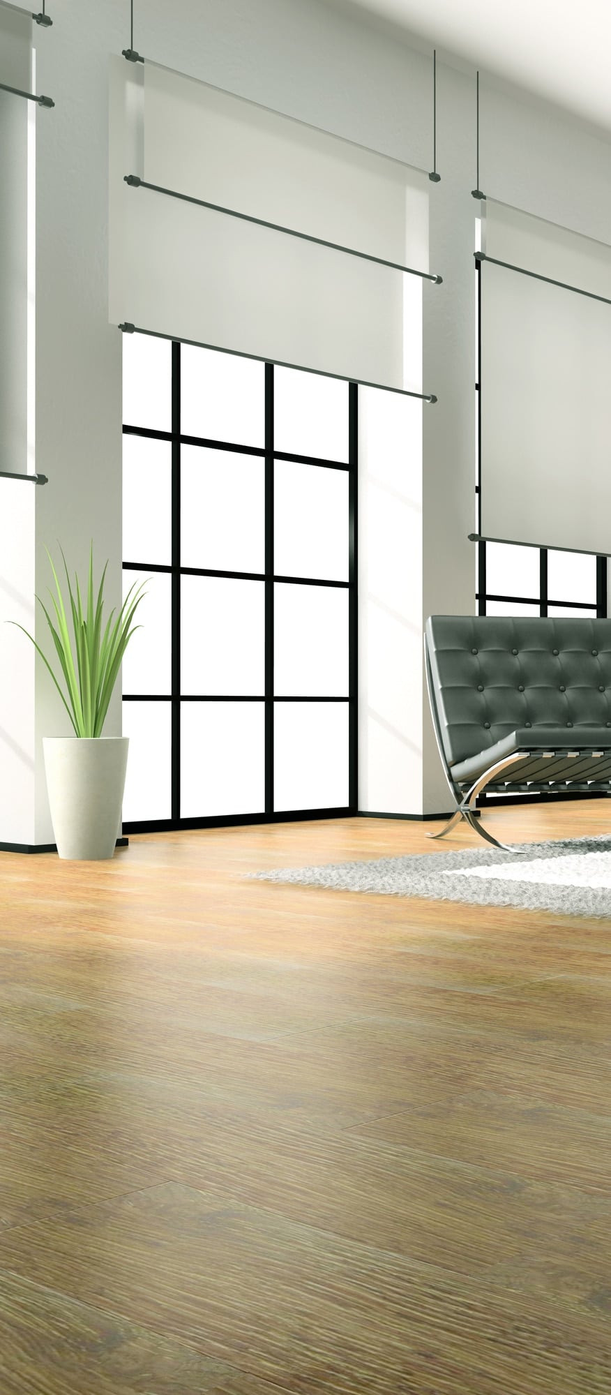 living room with warm wood flooring.