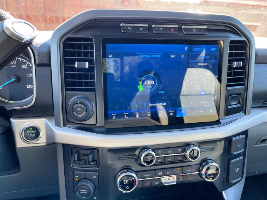 The Ford Pro Power Onboard Generator reimagines your truck’s engine into a generator. The generator provides power to an inverter. The inverter transforms this power into energy that can be used to run power tools, appliances, electronics, and electricity for your camper.