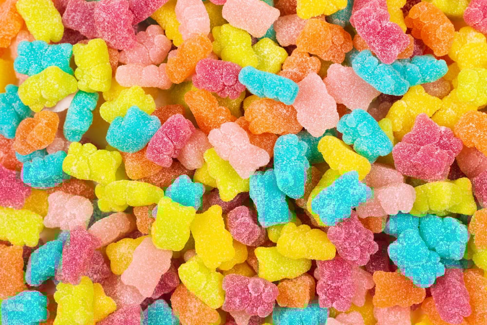 Photo jelly sweats bears background top view
