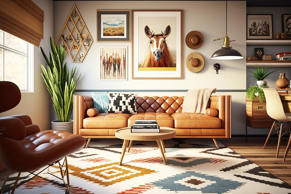 Free photo living room mid century style with warm colors ai generative
