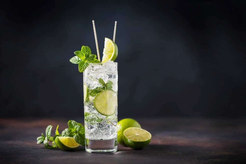 mojito with lime, mint and ice