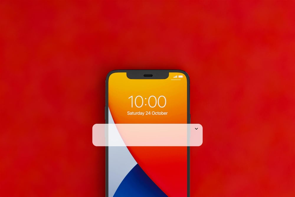 Photo smartphone on floor locked with notification label on top of screen red background 3d rendering
