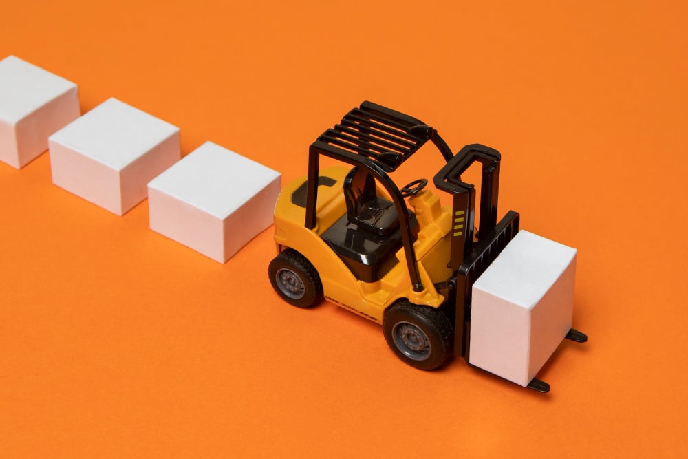 supply chain representation with  forklift  high angle