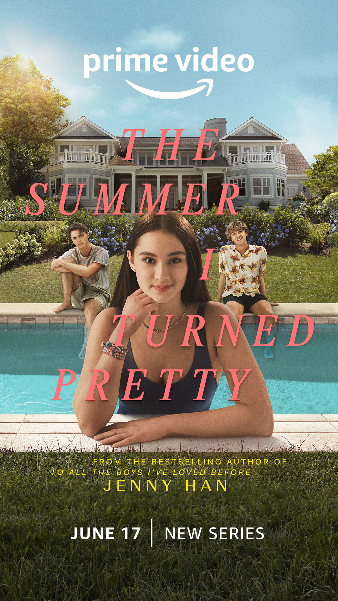 Prime Video poster for The Summer I Turned Pretty featuring Lola Tung as Belly with the Fisher brothers