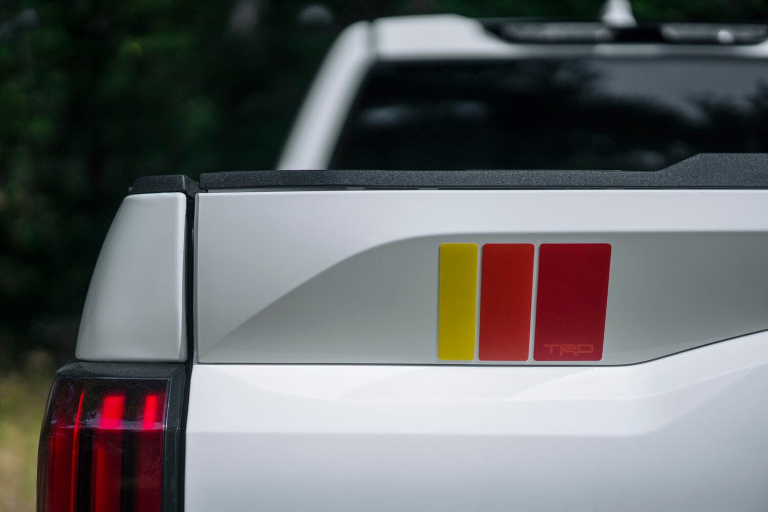 TRD Rally tri-color stripes on the rear of the 2026 Toyota Tundra tailgate