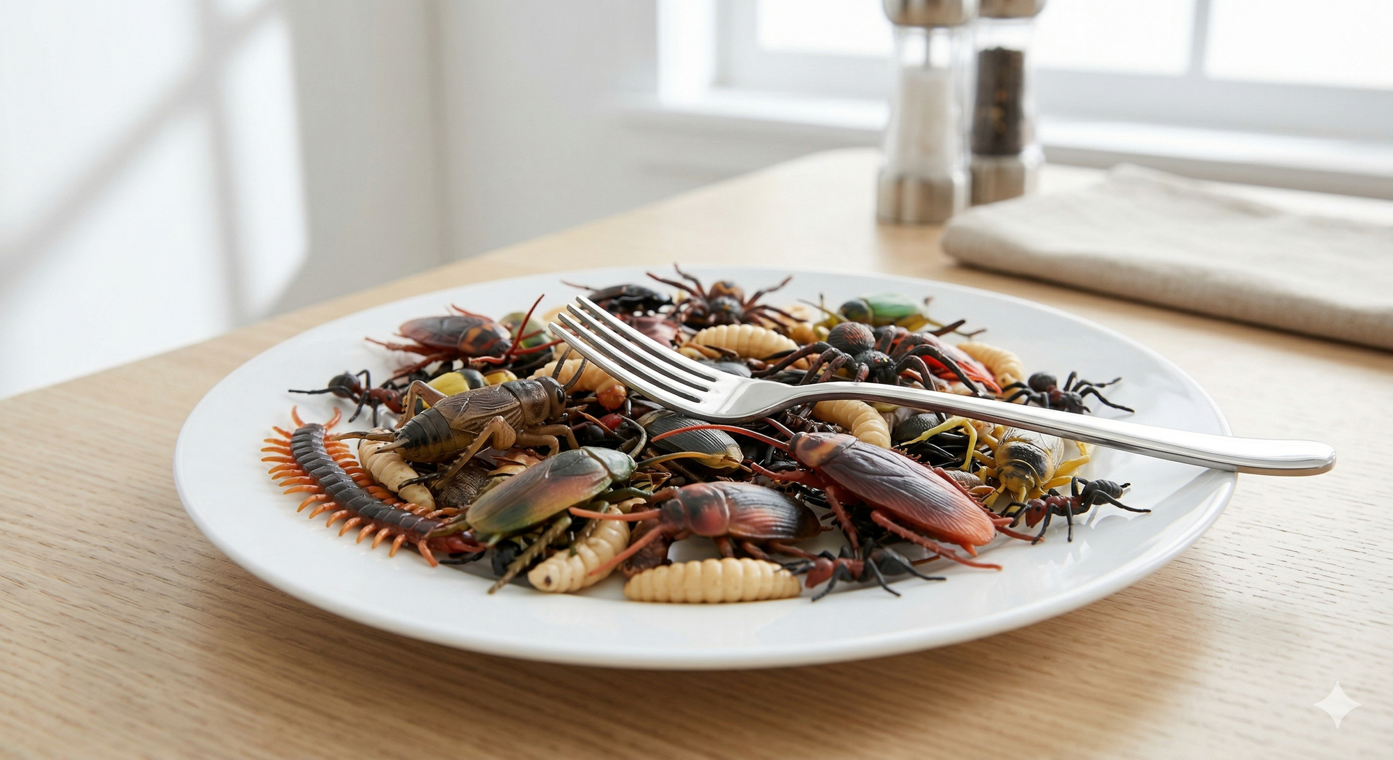 Plate of fake bugs and insects used as a harmless prank idea for kids