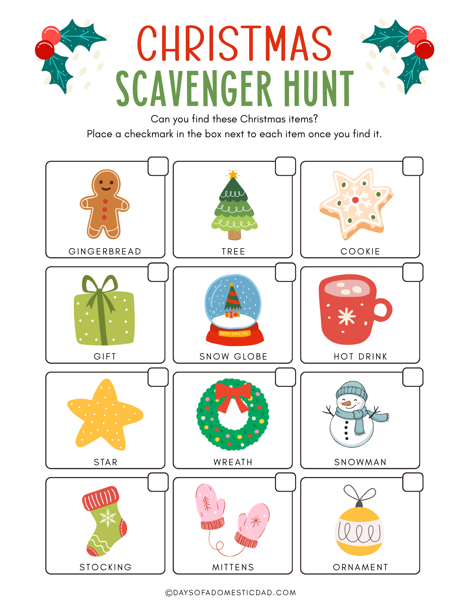 Printable Christmas Scavenger Hunt