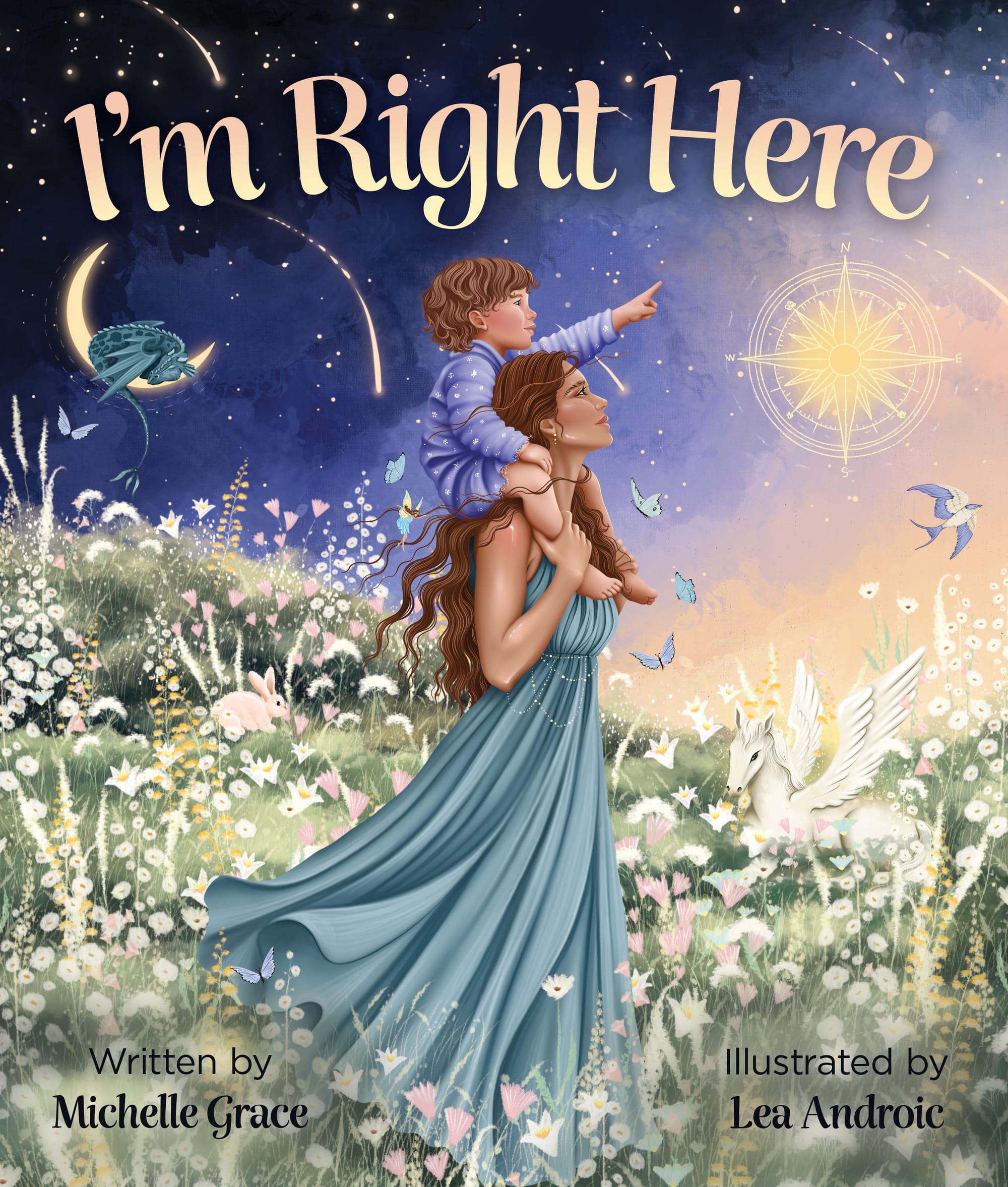 Cover of I'm Right Here, a children's book by Michelle Grace illustrated by Lea Androic