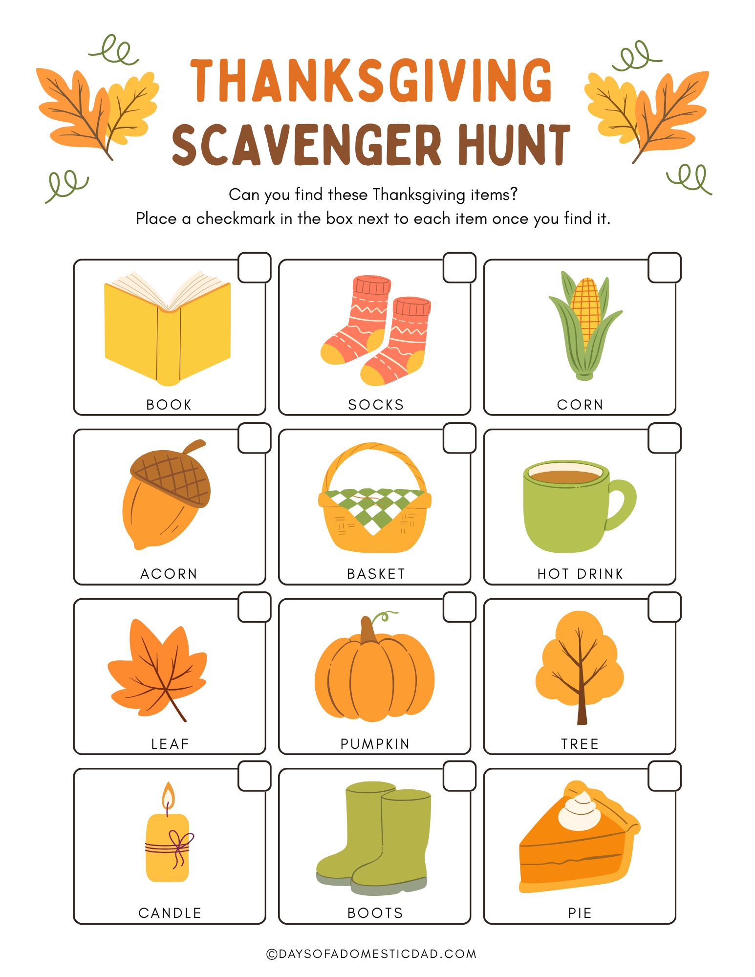 Printable Thanksgiving Scavenger Hunt