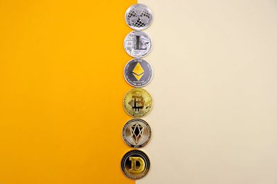 Cryptocurrency Background Featuring Six Crypto Coins