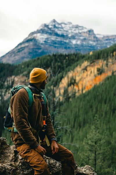 Hiker in Autumn Mountains Exploring Scenic View