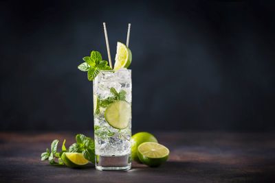 mojito with lime, mint and ice