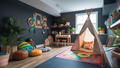 Playful child creates cute playroom