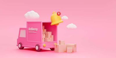 Free photo shipment delivery by truck and bell notification delivery transportation concept 3d rendering