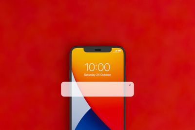 Photo smartphone on floor locked with notification label on top of screen red background 3d rendering