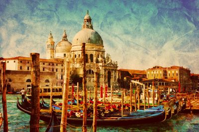 vintage landscape with gondolas