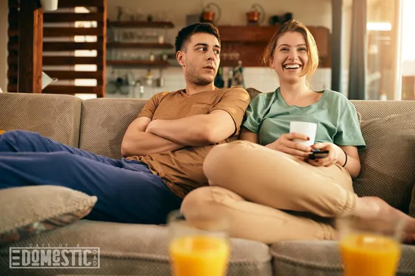 Couple watching Shrinking This movie is so funny