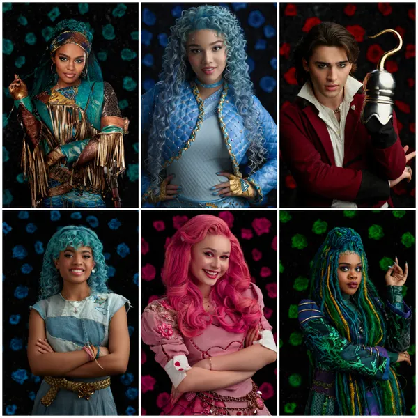 Cast of Descendants: The Rise of Red on Disney+. Kylie Cantrall, Malia Baker, Ruby Rose Turner, Morgan Dudley, Joshua Colley