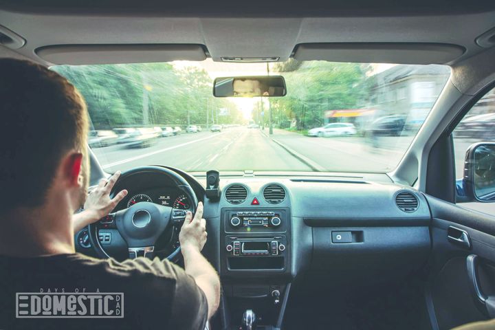 Hands on the wheel when driving at high speed from inside the car