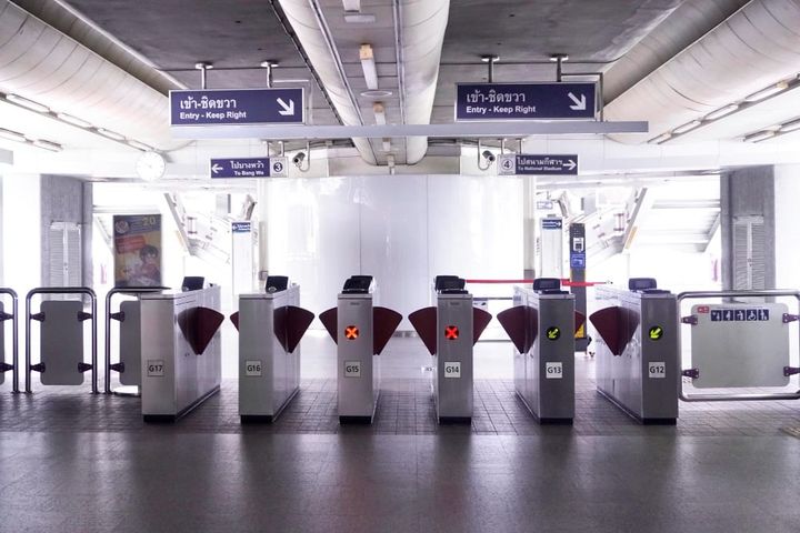 Bangkokthailand september 18 2022 access control machine of transport in thailand automatic gate machine at sky train station