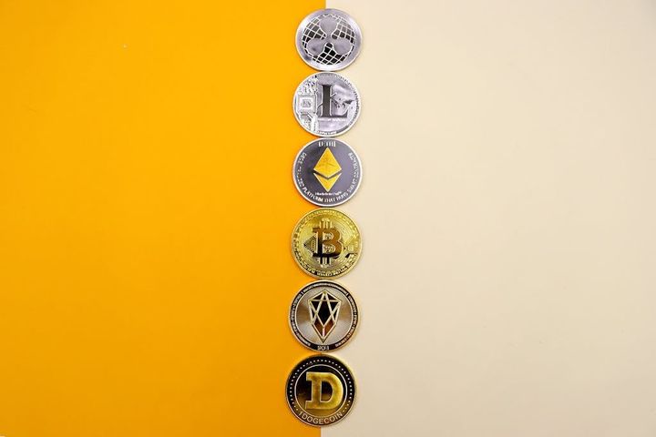 Cryptocurrency Background Featuring Six Crypto Coins