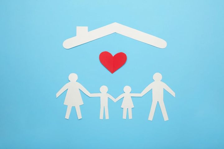 Family of four covered b roof