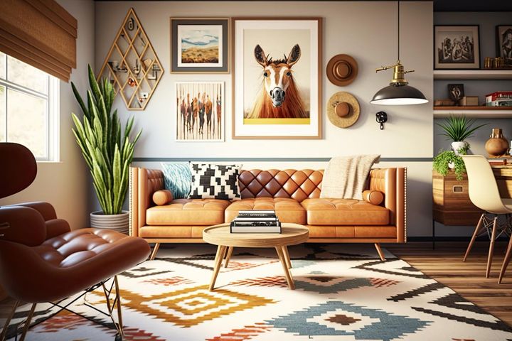 Free photo living room mid century style with warm colors ai generative
