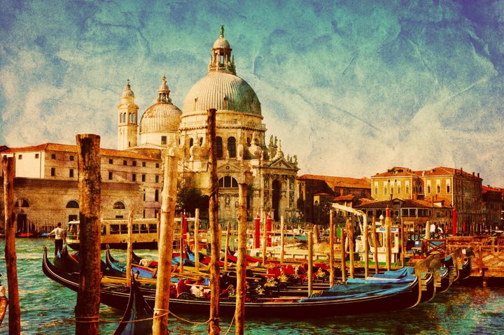 vintage landscape with gondolas