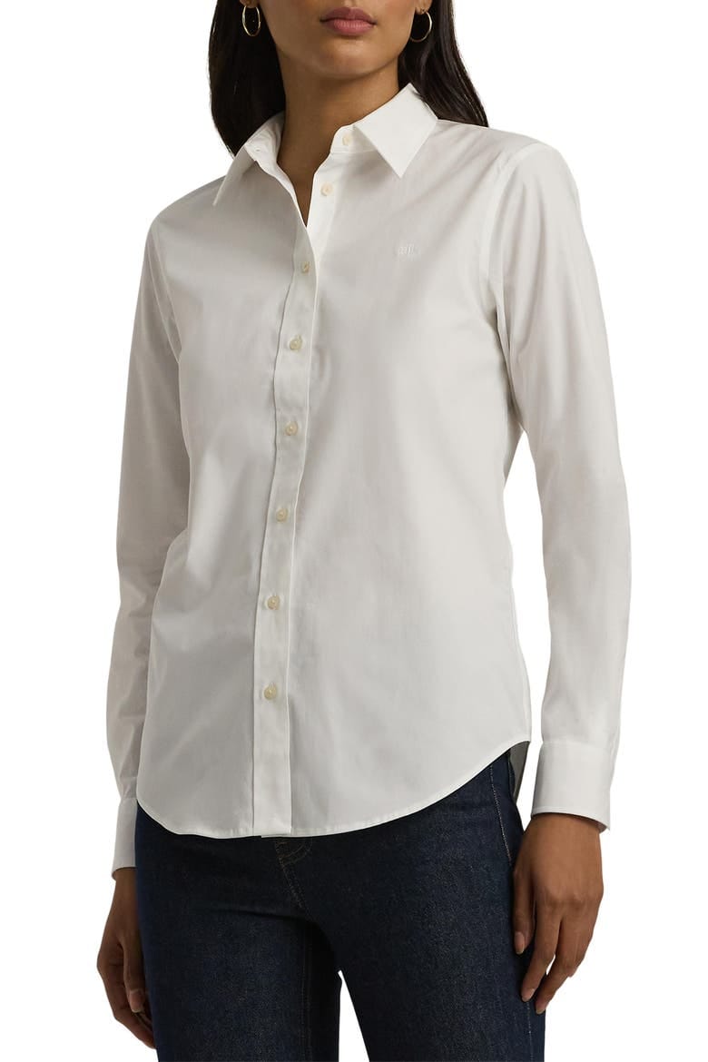 White Lauren Ralph Lauren button-down shirt styled with dark denim