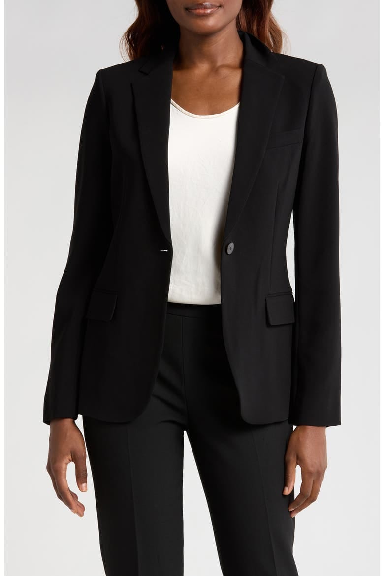 Theory Classic Staple blazer shown on a model.