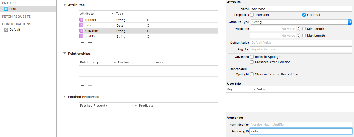 Screenshot showing Renaming ID with a value of: color