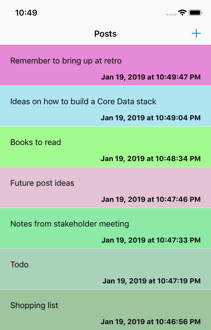 Screenshot of Colourful Posts UI