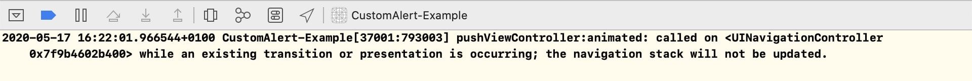 Screenshot showing a navigation collision between two view-controllers preventing one of the events from occurring.