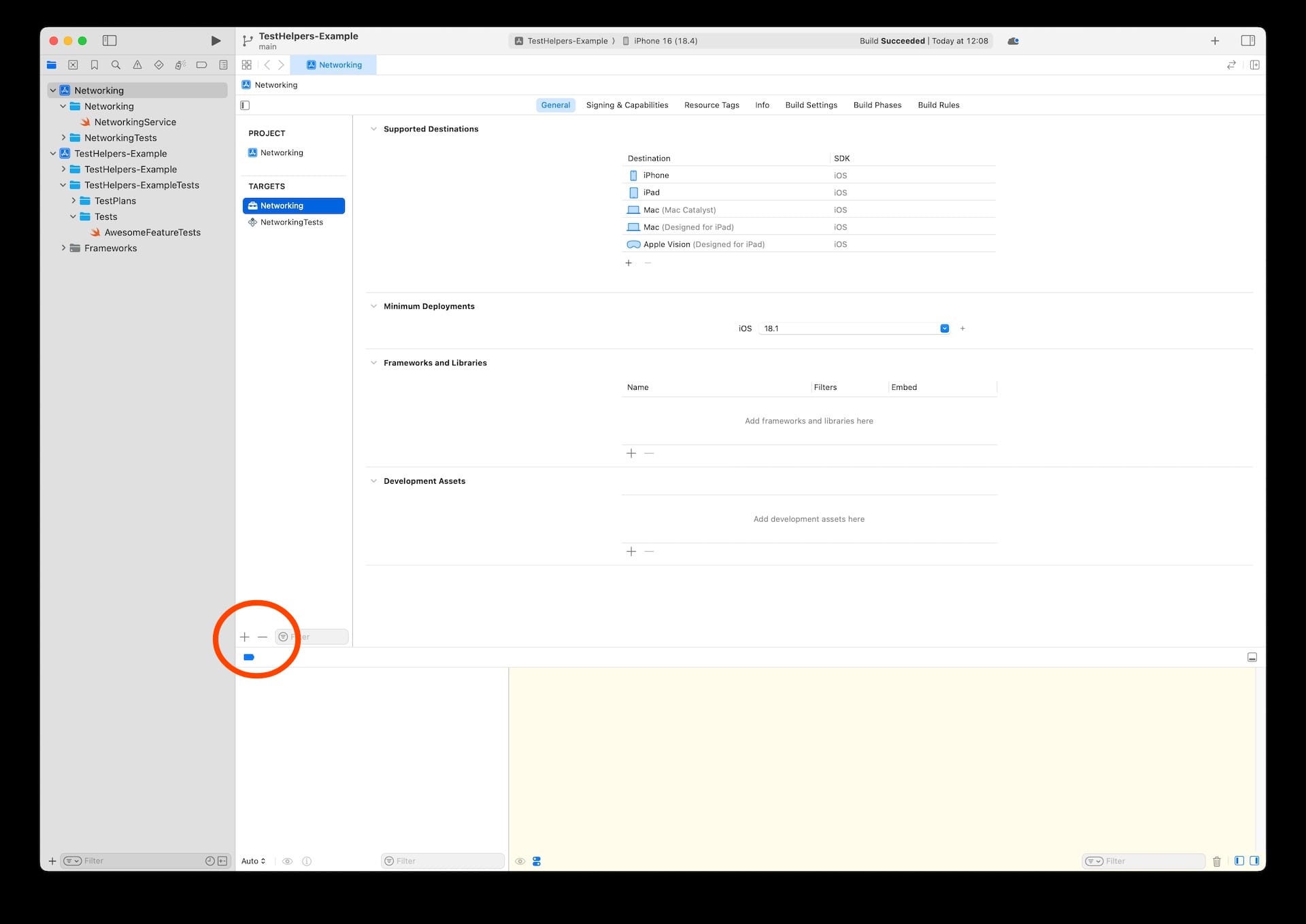 Screenshot of adding a new target