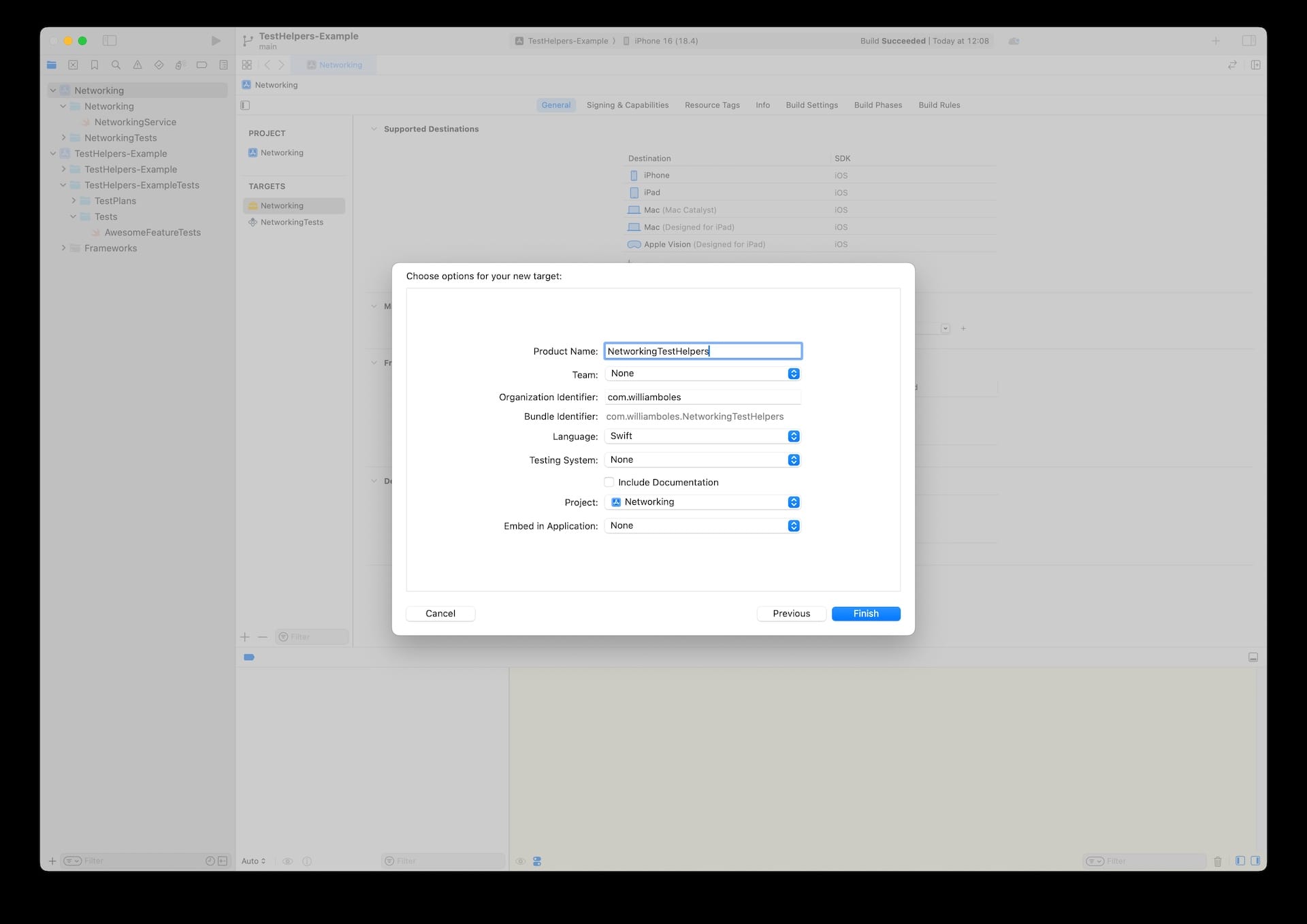 Screenshot of naming new target