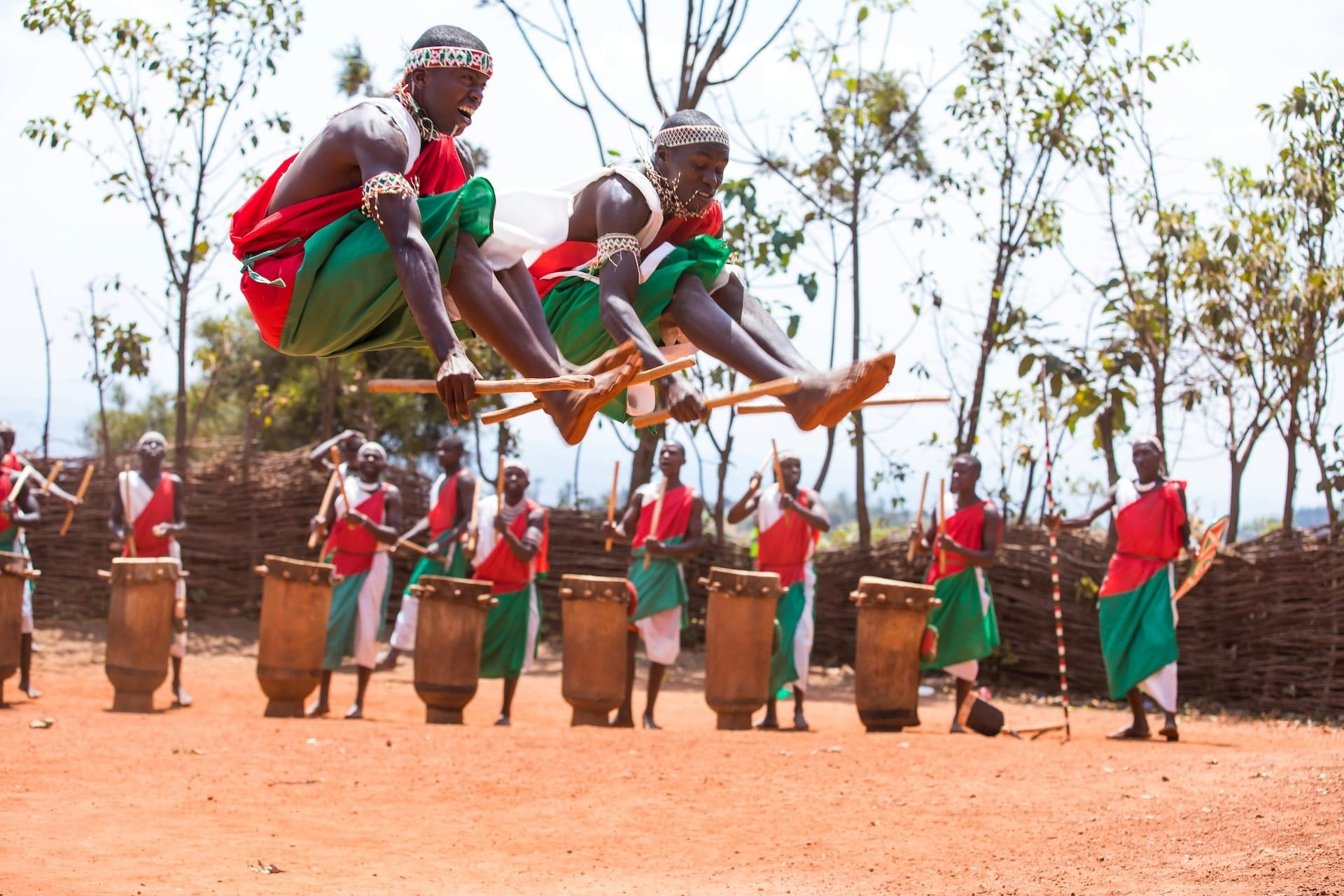 Photo of tribesmen dancing