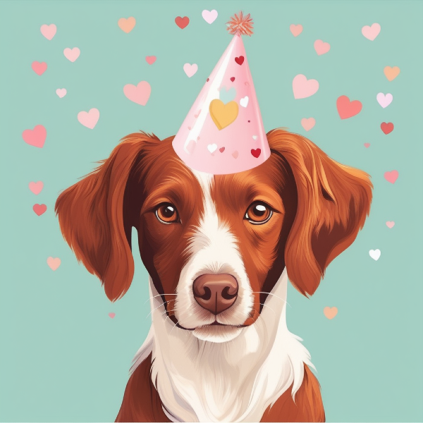 AI custom dog portrait of a cute dog in a birthday party hat, dog birthday celebration