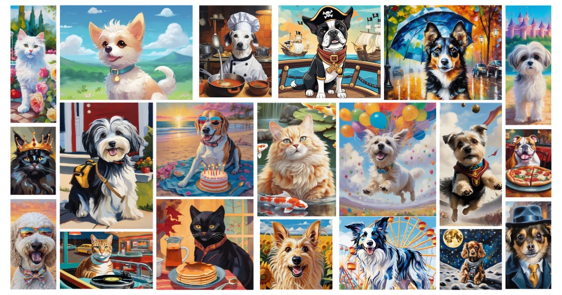 Collage of custom digital pet art from PugMug