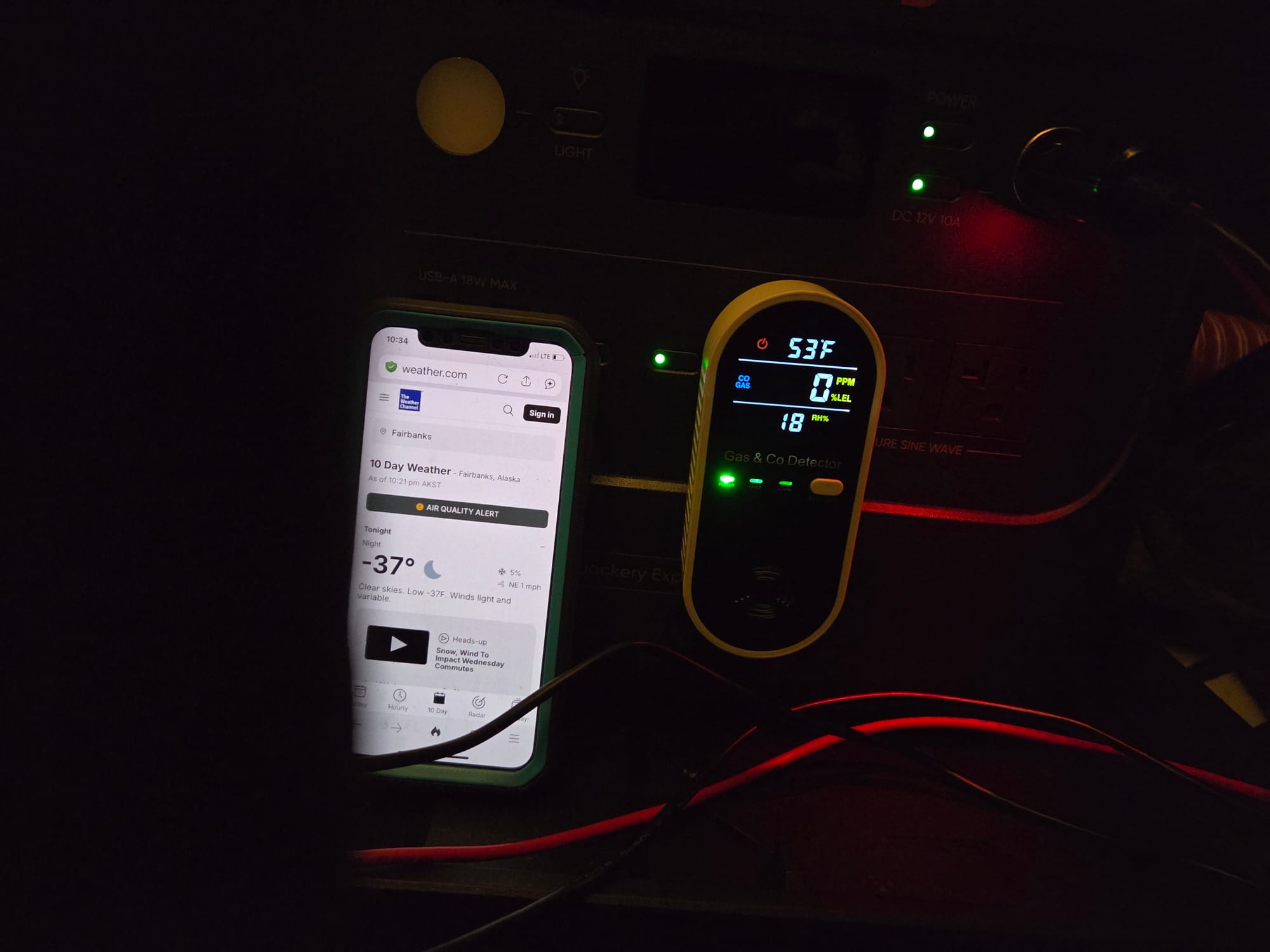 Inside and outside temperature display during an extreme cold spell in Fairbanks Alaska