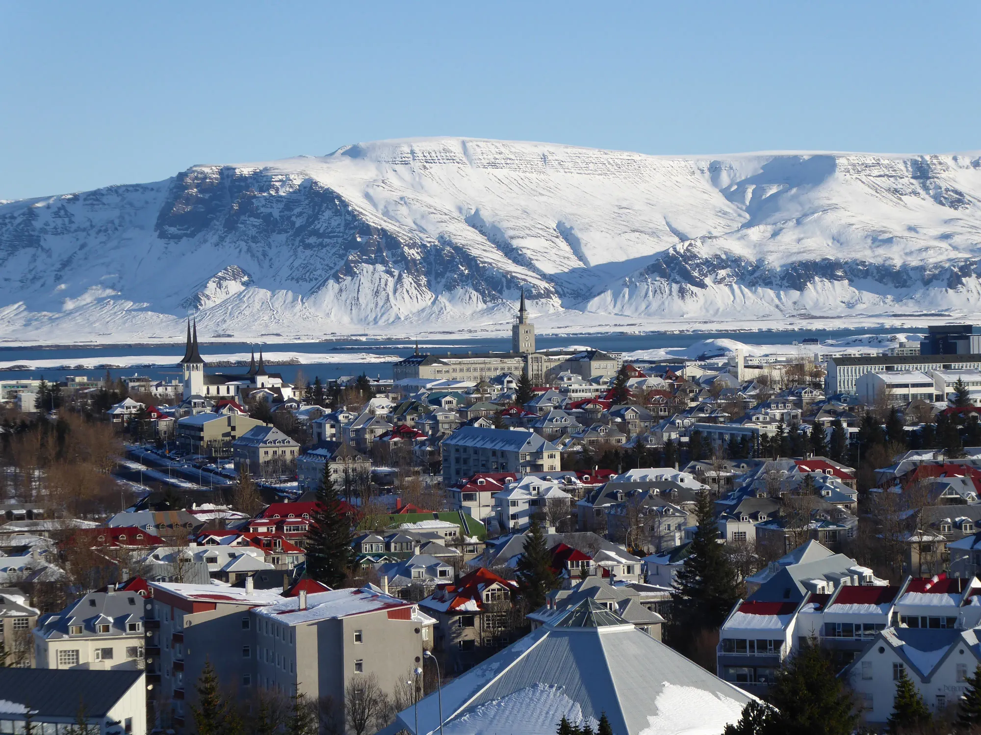 Reykjavik surrounded by mountains