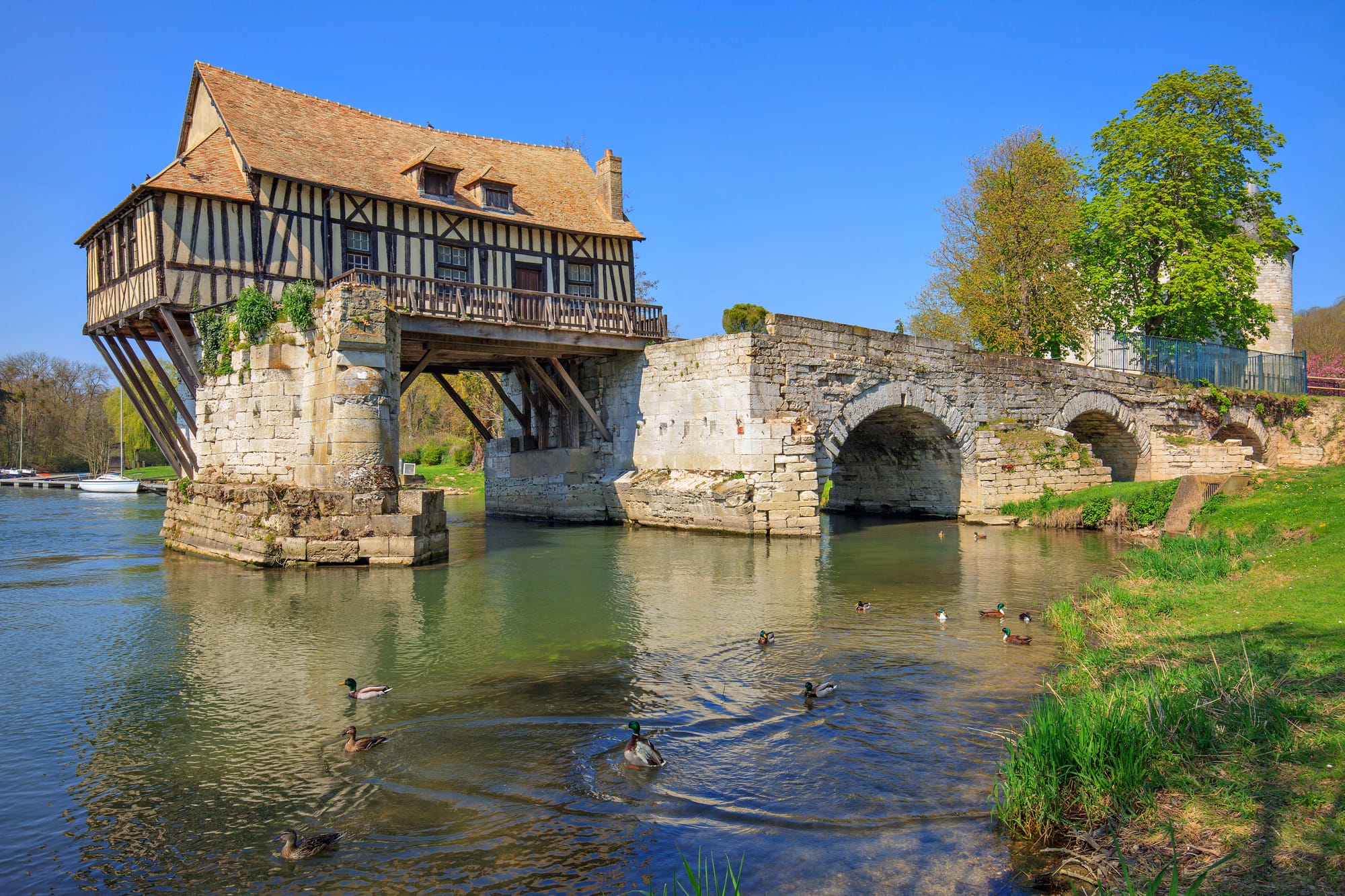 An image of a medieval water mill on the Seine in Vernon