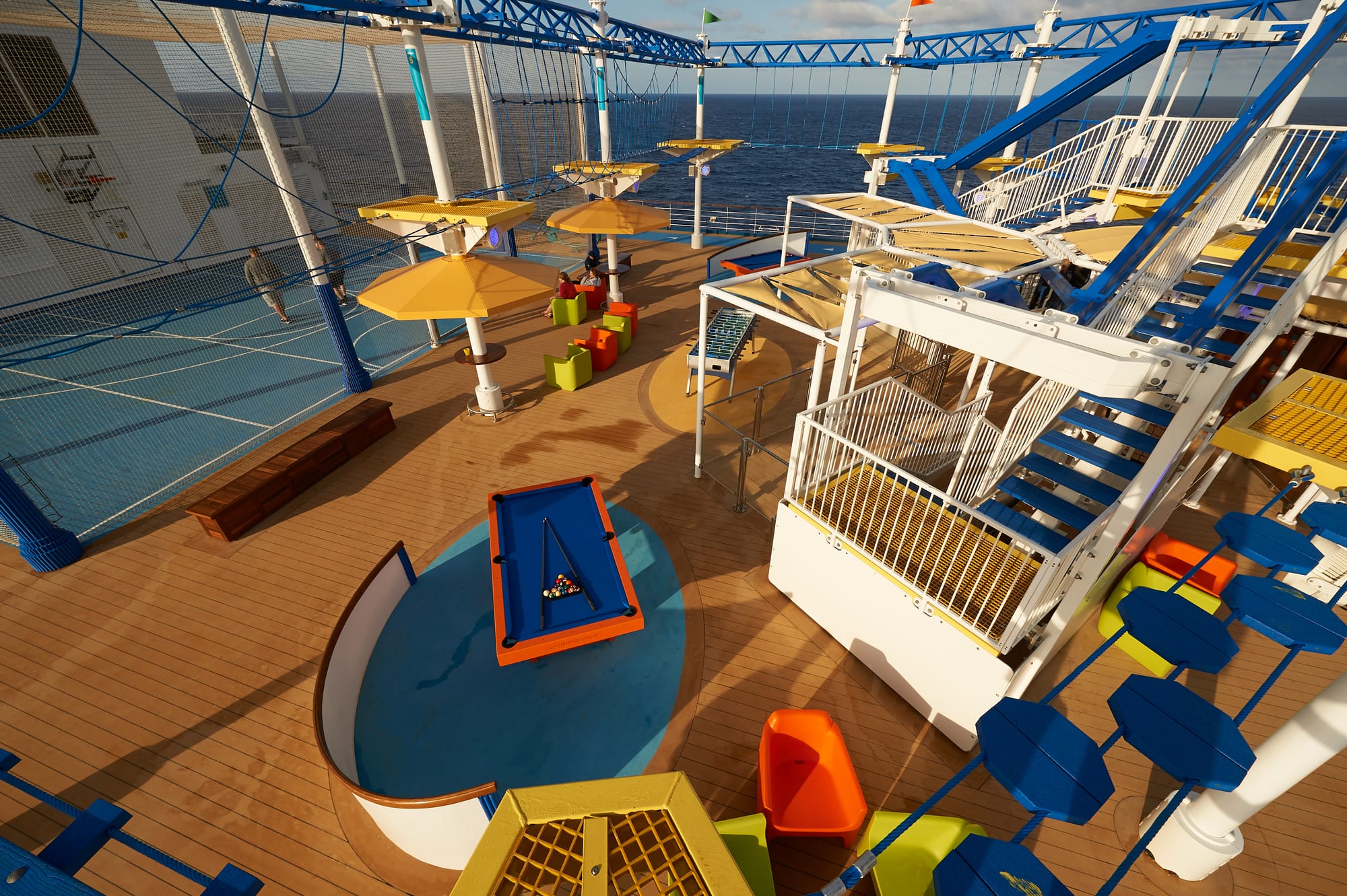 A deck area with various games and sports facilities