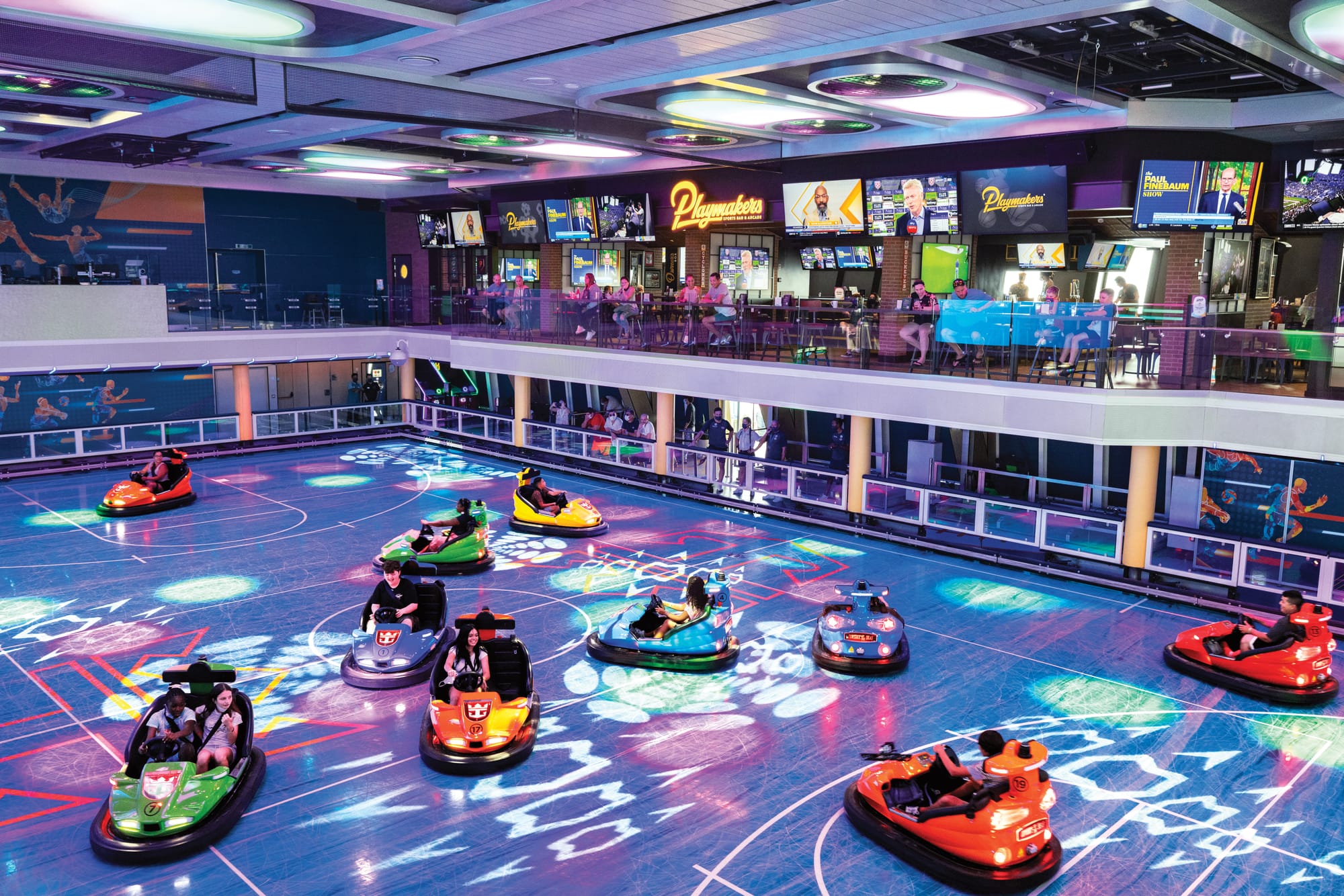 Indoor bumper cars with bright lights